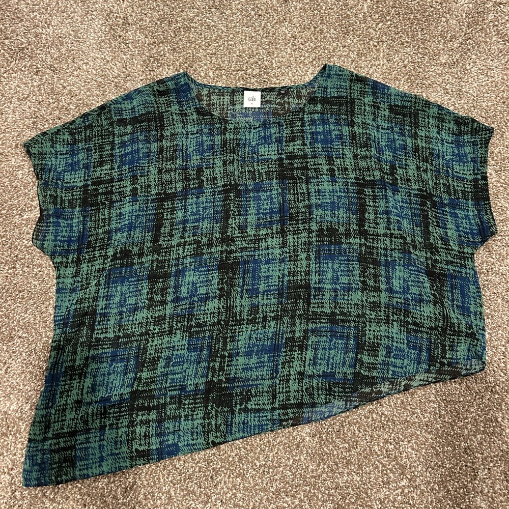 CAbi Blue and Green Plaid Top
